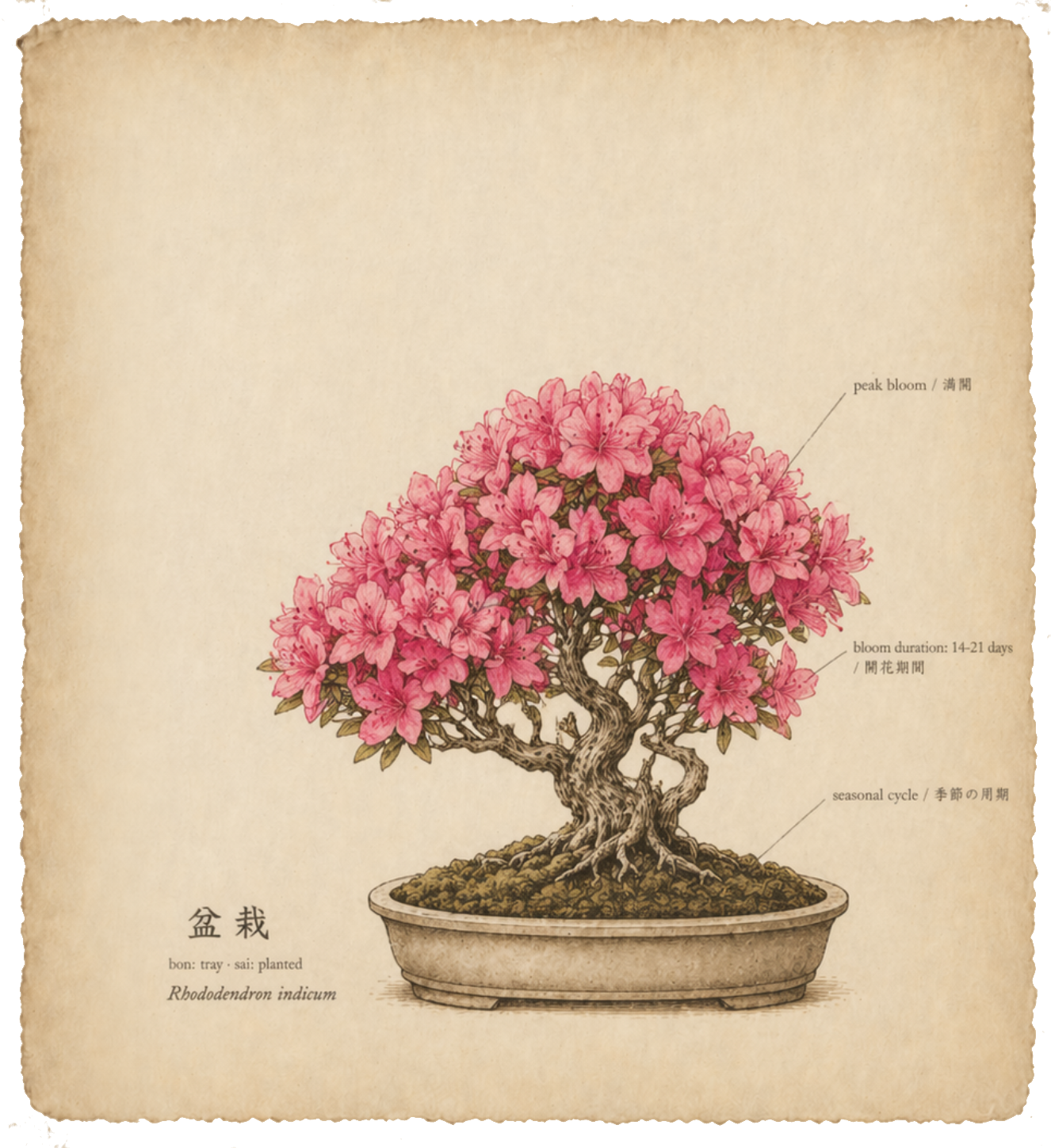 Botanical illustration of a flowering azalea